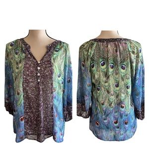 Anthropologie Fig & Flower Billowy Peacock Blouse Size S